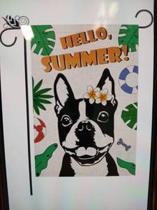 lot 29011 image: Hello Summer Garden Flag Boston Terrier 12.5 x 18in - Retail $0