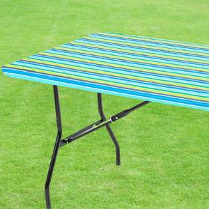 lot 29012 image: Tablecloth for Folding Table -Fitted Rectangular Table Cloth for 7 Foot, Size 32 x 84 inch, Plastic Vinyl Flannel Backed, Elastic Rim- for Christmas, Parties, Picnic Table, Waterproof - Retail $0