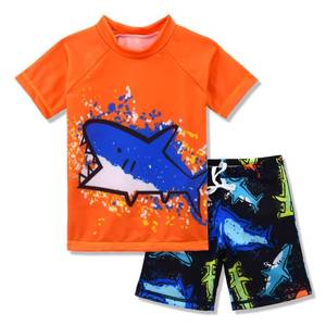 lot 29013 image: Boys Two Piece Rash Guard Swimsuits Kids Short Sleeve Sunsuit Swimwear Sets Shark Pattern 6T - Retail $15