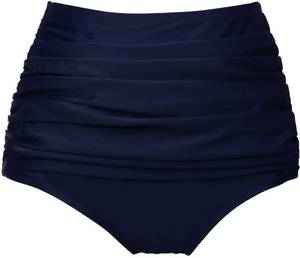 lot 29017 image: COCOPEAR Womens High Waisted Full Coverage Bikini Bottom Ruched Bathing Suit Bottoms for Women Tummy Control Swim Bottoms Navy Blue L - Retail $20