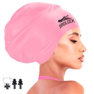 lot 29018 image: BRDLOCK Extra Large Swim Cap for Braids and Dreadlocks Swimming Cap for Women Long Hair Braids Dreads Locs Thick Curly Hair Waterproof Silicone Swim Caps Keep Your Hair Dry (Pink Cinnamon, X-Large) - Retail $18
