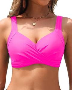 lot 29043 image: Hot Pink Women Underwire Bikini Tops - Push Up Swim Top Only Bra Padded Bathing Suit Top 2025 Swimsuit Tops XXL - Retail $28