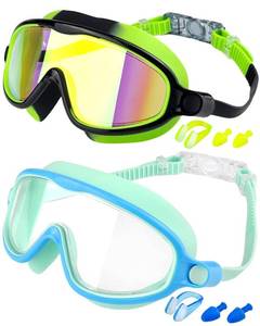 lot 29050 image: Rantizon Kids Swim Goggles 2 Pack, Wide View Swimming Goggles for Child 3-15, Anti Fog&UV No Leaking Goggles for Boys Girls - Retail $14