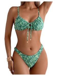 lot 29060 image: SOLY HUX Womens 2 Piece Bikini Sets Boho Floral Print Underwire Swimsuit Tie Front Cut Out Bathing Suit Multicolor Large - Retail $33