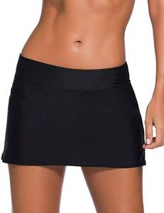 lot 29062 image: Women Pure Color Waistband Swim Skirt  Bikini Bottom, X-Large, Black with White Trim Around Top - Retail $24