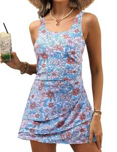 lot 29065 image: VIMPUNEC Women One Piece Tummy Control Swim Dress Swimsuit Modest Swim Skirt Bathing Suit Purple Floral S - Retail $36