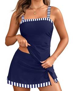 lot 29071 image: Tempt Me Women Blue and Stripe Tankini Swimsuits with Skirt - Two Piece Swimsuit Tummy Control Bathing Suits 2025 Swimwear  Large Top XL Bottom - Retail $43