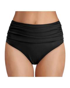 lot 29076 image: Tempt Me Womens Black High Waisted Bikini Bottom Tummy Control Ruched Bathing Suit Swim Bottom L - Retail $25