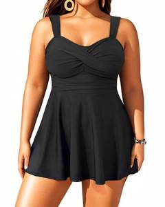 lot 29079 image: Aqua Eve Plus Size Two Piece Swimsuits for Women Tankini Bathing Suits Flowy Swim Dress with Shorts Black 18W - Retail $44