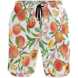 lot 29084 image: visesunny Peach Tropic Fruit Leaf Flower Summer Mens Swim Trunks Quick Dry Bathing Suits Beach Holiday Party Swim Shorts XL - Retail $24