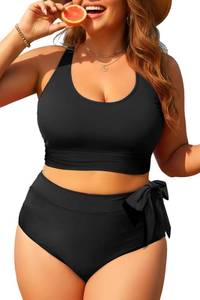 lot 29094 image: Tempt Me Plus Size Two Piece Swimsuits - Women High Waisted Bikini Scoop Neck Bathing Suit Swimwear Black 16 Plus - Retail $30