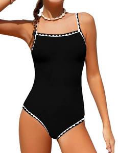 lot 29108 image: WIQI Teen Girls Swimsuit Size 12 14 One Piece Teen Bathing Suits for Girls 12-14 Black Teen Swim Swimwear with Cover Up Skirt - Retail $15
