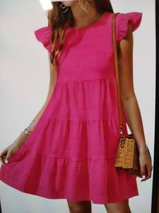 lot 29110 image: Womens Summer Dress Ruffle Sleeve Mini Babydoll Loose Flowy Sundress Hot Pink XL