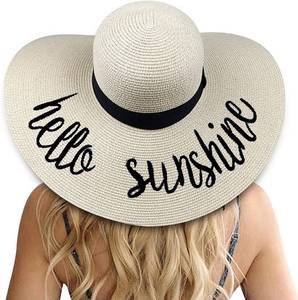 DRESHOW Big Straw Sun Hats for Women Floppy Foldable Roll up Beach Cap Sun Hat UPF 50+ Vacation Honeymoon Embroidered Hat