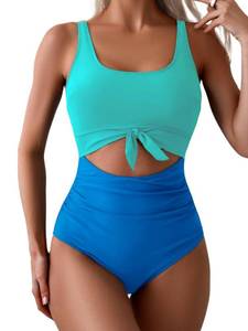lot 29123 image: Eomenie Womens One Piece Swimsuit Tummy Control Slimming Bathing Suit Cutout Tie Knot Swimwear Large - Retail $38