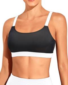 lot 29131 image: Tempt Me Women Black White Sports Bra Bikini Tops Scoop Neck Bathing Suits Top Padded Swim Crop Tops Only M - Retail $28