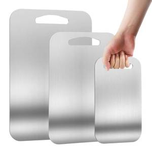 lot 30992 image: URMONA 3 PCS 304 Stainless Steel Cutting Board For Kitchen, Non-Staining&Odor-Free, Burr-Free Edges, Dishwasher Safe, Non Toxic Cutting Board SML - Retail $33