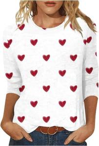 lot 31004 image: Scgirl Womens 34 Sleeve Crew Neck Valentine T Shirts Love Heart Printed Graphic Tee Tops (L,25V 11 Red) - Retail $18