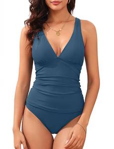 lot 31011 image: ZAFUL Womens Tankini Swimsuits V Neck Tummy Control(1-Haze Blue, XL)
