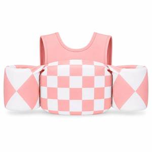 lot 31012 image: KIDSco Swim Vest for Kids 30-50 lbs. A Puddle Jumper Swimming Float Aid with Shoulder Straps and Arm Water Wings for Boys and Girls Aged 2-6 Pink Checkerboard - Retail $40