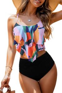 lot 31013 image: Womens Halter Tank Top Tankini Colorful Print XXL - Retail $29