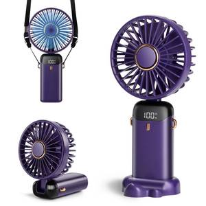 lot 31023 image: Aucoofany Portable Handheld Fan, 12 hours, Upgrade 3200mAh Portable Fan with LED Display, 90° Foldable, 5 Speed Wind,Hand HeldNeckDesk 3 in 1 Personal Small Fans, Makeup Fans for Women (Purple) - Retail $9