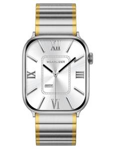 lot 31029 image: Wearlizer Two Tone Metal Band Compatible with Apple Watch Bands 4244454649mm Women Men, Dressy Rectangular Chain Design Stainless Steel Bracelet for iWatch Series 11-1SEUltra SilverGold - Retail $30