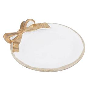 lot 31051 image: IBWell 4 Inch Jewelry Tray for Home Decor Resin Vintage Bow-Knot Trinket Dish for Bedroom Round Storage Tray for Bathroom Vanity White Trinket Tray for Rings Bracelets Earrings - Retail $7