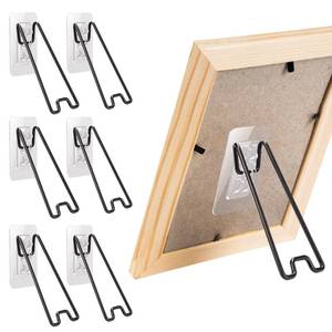 lot 31055 image: FCKLVMC 6 Pcs Black Samll Adjustable Picture Frame Stand, 3 Levels of Stainless Steel Picture Frame Easel Backs Self-Adhesive, Picture Frame Backing Board for 6-10 Inch (Black, Small Size) - Retail $14