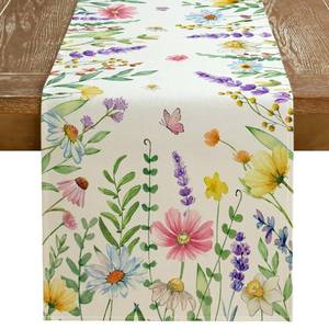 lot 31056 image: GEEORY Spring Table Runner 13 x 90 Inch, Floral Wildflowers Decorative Rustic Farmhouse Table Decoration for Kitchen Dinning, Indoor Outdoor Dinner Party Decor GT149-90
