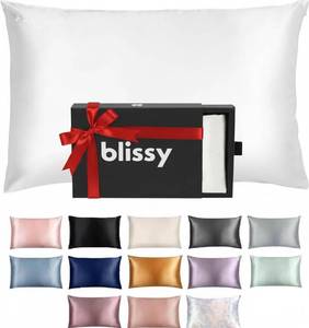 lot 31067 image: Blissy Silk Pillowcase - 100% Pure Mulberry Silk - 22 Momme 6A High-Grade Fibers - Silk Pillow Cover for Hair & Skin - Regular, Queen & King (Blissy White, Queen) - Retail $69