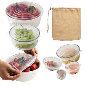 lot 31068 image: 6 PCS Reusable Silicone Stretch Lids for Food Storage- Leakproof, Heat-Resistant Replacement Lids for Bowls, Cans, Cups and Glass Containers