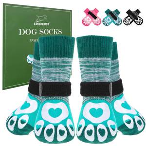 lot 31072 image: EXPAWLORER Dog Socks to Prevent Licking Paws with Grippers for Hardwood Floors Anti Slip, Glow-in-the-Dark Dog Cold Winter Shoes Booties Boots & Paw Protectors for Small Medium Large Senior Dogs XS - Retail $16