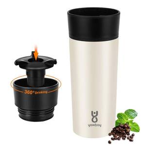 lot 31079 image: Yawbay Travel Coffee Mug with 360°Lid, Travel Coffee Tumbler 12 oz Leak Proof, Stainless Steel Insulated Travel Mugs for Hot and Cold Spill Proof Leak Proof(Beige) - Retail $19