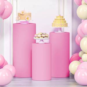 lot 31080 image: LEBENGURU 3Pcs Cylinder Pedestal Stand Covers Pink, Round Spandex Display Pedestal Covers, Elastic Cloth Plinth Pillar Cover for Parties Wedding Birthday Event Decor Props (Only Covers) - Retail $18