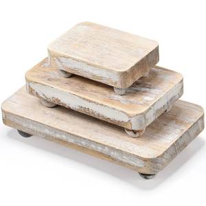 lot 31081 image: Maitys 3 Pcs Wooden Risers for Display Pedestal Stand Wooden for Decor Farmhouse Vintage Rustic Stackable Kitchen Stand Tray Riser, 3 Sizes(8 x 4.3, 6 x 3.5, 4 x 2.8 in,White) - Retail $22