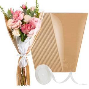lot 31082 image: Mauproy 50 Pack Flower Bags for Bouquets, Flower Wrapping Paper Kraft Floral Wrap Sleeves with Ribbons for Graduation Florist Supplies Wedding (22 x 14.2 Inches) - Retail $17