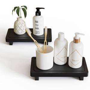 lot 31084 image: ZGO Small Counter Set of 2, Decorative Vanity Tray for Bathroom & Kitchen, Wooden Soap Holder, Black - Retail $26