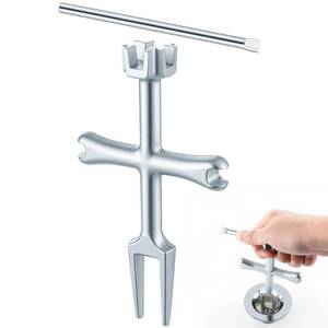 lot 31091 image: Enhon 4 Sided Drain Strainer Wrench with Sliding Handle for BathShower Sink Tool for Installing Removing Pop Up Plugs, Basket Drains and Closet Spuds - Retail $20