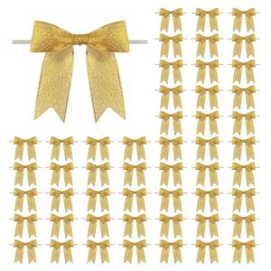 lot 31096 image: Meseey 50 Pcs 3 Inch Gold Ribbon Bows Craft Twist Tie Bow for Packages Gift Wrapping Crafts Wedding Favors Baby Shower Christmas Decor (3, Gold) - Retail $16