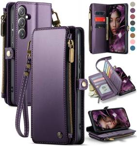 lot 31099 image: Defencase for Galaxy S25 PlusS25 Case Wallet with RFID Blocking Card Holder for Women Men, Elegant Leather Magnetic Snap Flip Strap Zipper Wallet Phone Cases for Samsung Galaxy S25 Plus 6.7, Purple - Retail $25