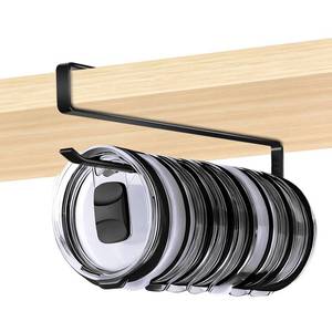 lot 31101 image: Tumbler Lid Organizer for Cabinet - Behind Door & Under Shelf Mount, Kezvulp No-Drill Holder (10-12 Capacity), Space Saving Anti-Drop Rustproof Rack, Fits 24oz Tumbler & 3040oz Water Bottle Lids - Retail $4