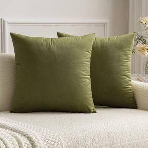 lot 31120 image: MIULEE Pack of 2 Olive Green Pillow Covers 18x18 Inch Decorative Velvet Throw Pillow Covers Modern Soft Couch Throw Pillows Farmhouse Home Decor for Spring Sofa Bedroom Living Room - Retail $16