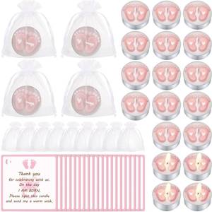 lot 31126 image: Treela 20 Sets Baby Shower Party Favors Pink Tea Lights Candles with Organza Bag for Guests Cute Feet Shaped Burning Thank You Tags Return Gifts Keepsakes for Baby Shower Gender Reveal Party - Retail $21
