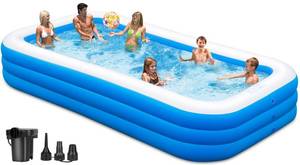 lot 62655 image: Inflatable Swimming Pool, 130 x 72 x 22 Oversized Thickened Blow Up Pool with Pump, Swimming Pools for Adults, Family, Backyard, Lawn, Garden, Summer Water Party