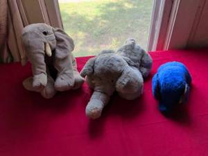 lot 1 image: Plush Elephant Collection - Gray and Blue Stuffed Animals