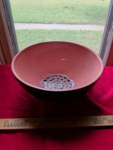 lot 71 image: Large Pink Ceramic Bowl with Spotted Center Design