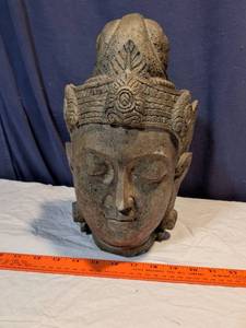 lot 320 image: Stone Buddha Head Sculpture with Ornate Crown