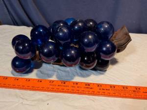 lot 325 image: Blue Glass Grape Cluster with Wood Stem