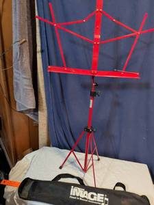 lot 329 image: Red Folding Music Stand with Carrying Case